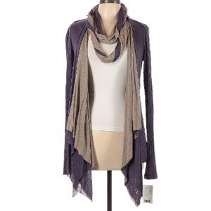 Anthropologie Three Dots Purple Tan Cardigan Detachable Infinity Scarf NWT Sz L